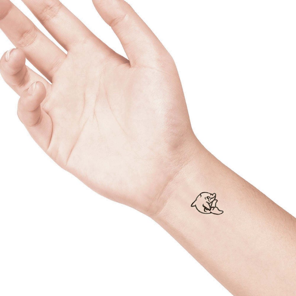 temporary tattoo preview image little dolphin, For woman and childeren, skin safe tattoo, Ephemeral Tattoo Stamp for Body and Arm, Water Resistant