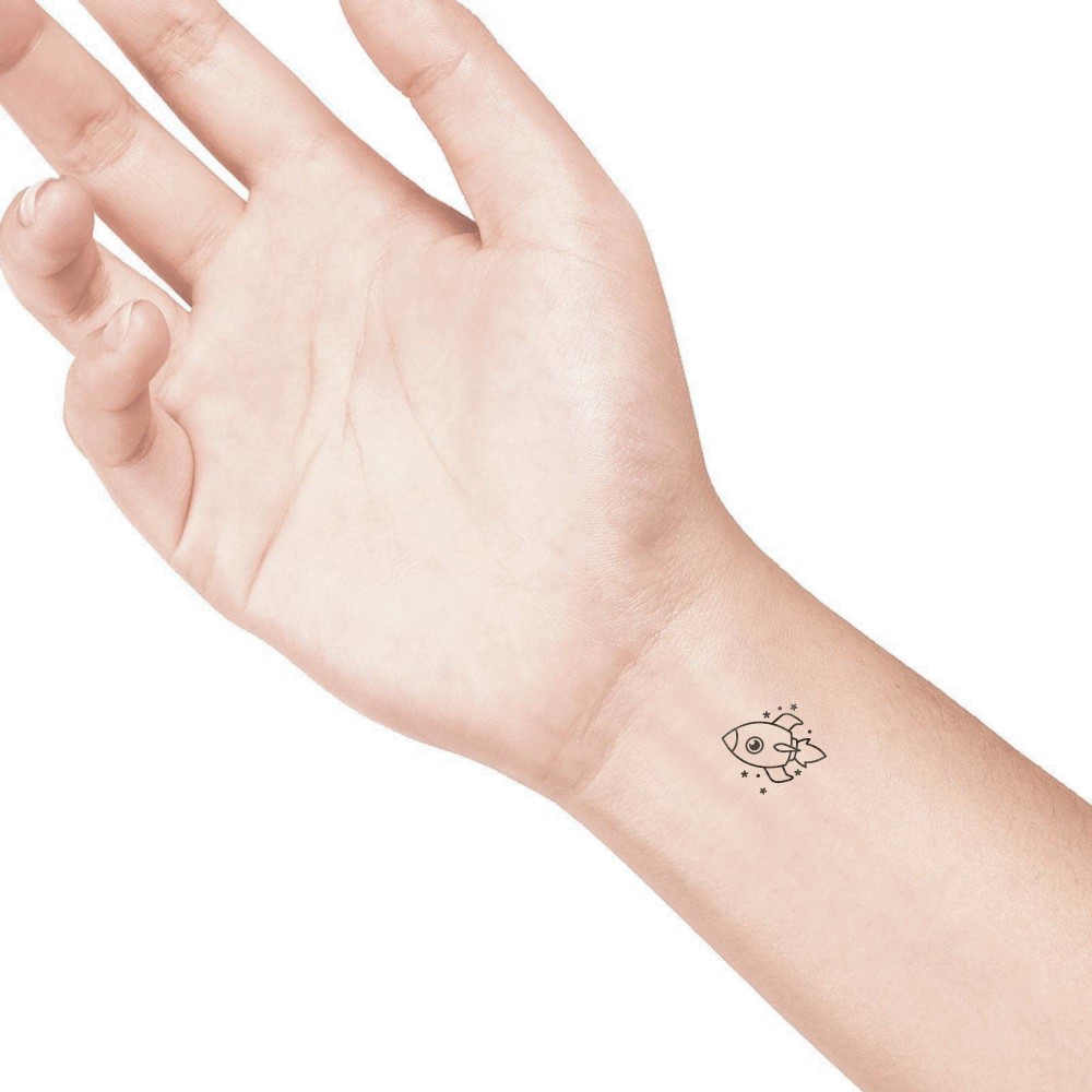 temporary tattoo preview image little rocket, For woman and childeren, skin safe tattoo, Ephemeral Tattoo Stamp for Body and Arm, Water Resistant