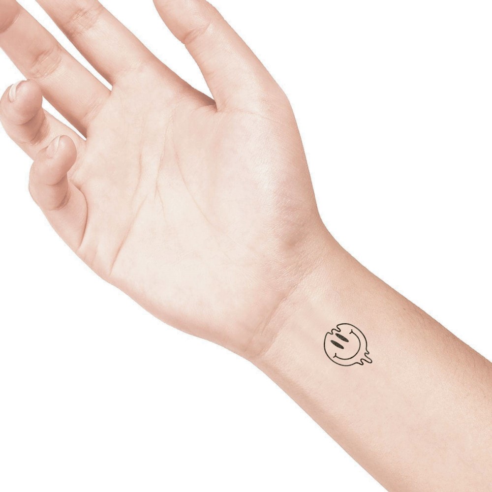 temporary tattoo preview image Dripping Smiley, For woman and childeren, skin safe tattoo, Ephemeral Tattoo Stamp for Body and Arm, Water Resistant