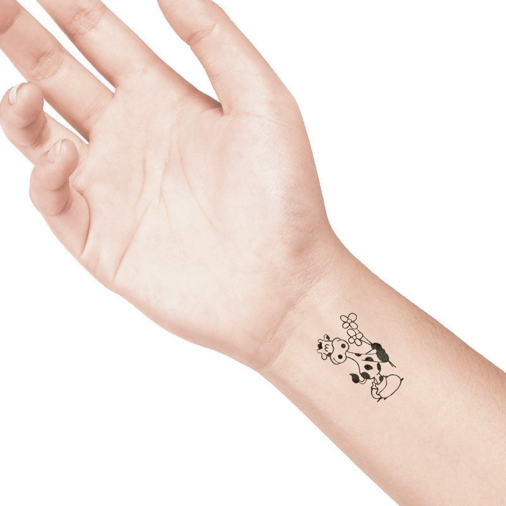 temporary tattoo preview image cow, For woman and childeren, skin safe tattoo, Ephemeral Tattoo Stamp for Body and Arm, Water Resistant