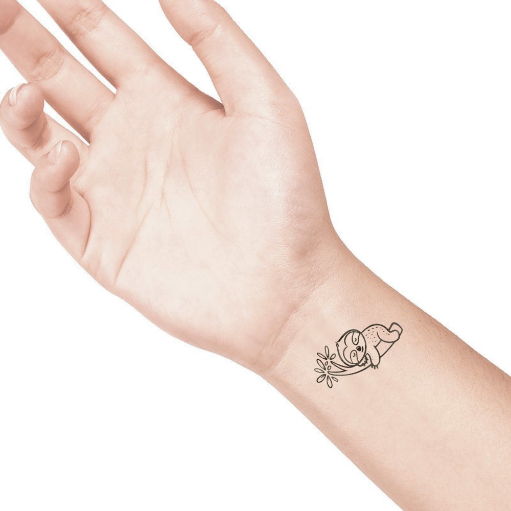 temporary tattoo preview image sloth, For woman and childeren, skin safe tattoo, Ephemeral Tattoo Stamp for Body and Arm, Water Resistant