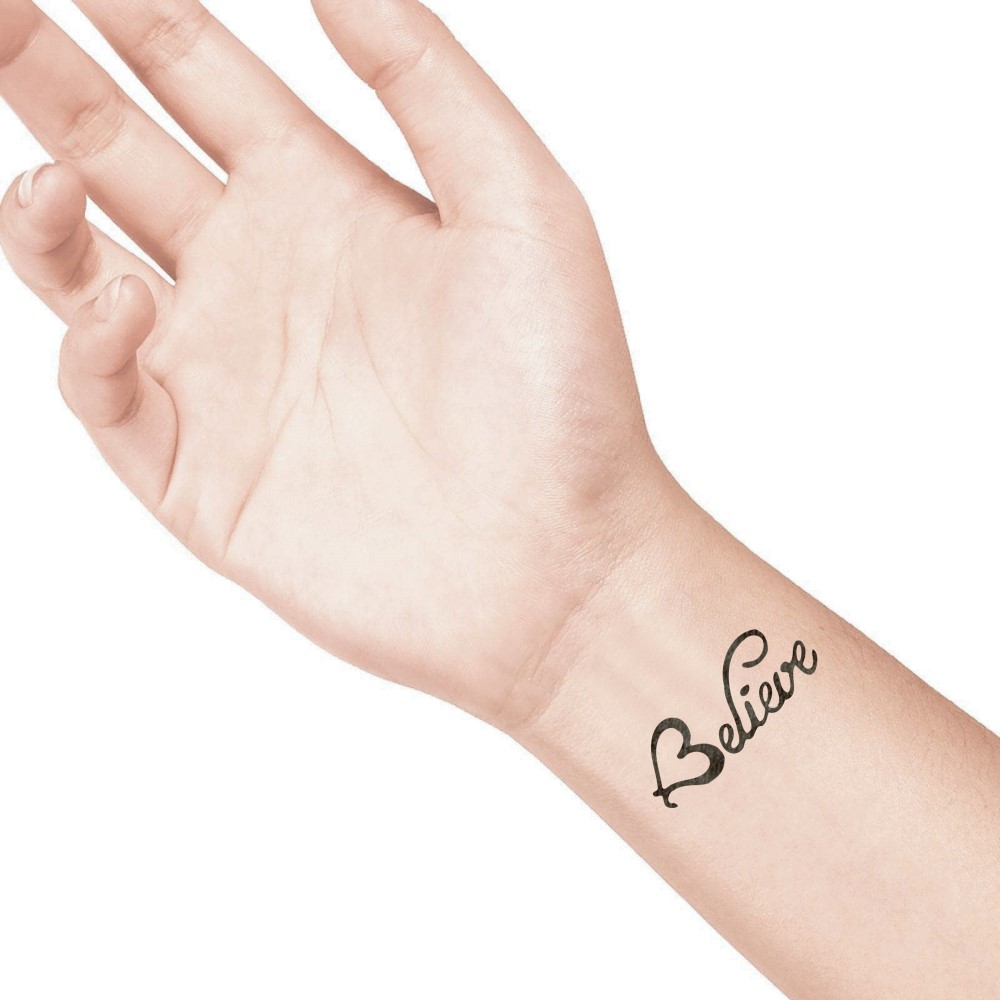 temporary tattoo preview image Believe, For woman and childeren, skin safe tattoo, Ephemeral Tattoo Stamp for Body and Arm, Water Resistant