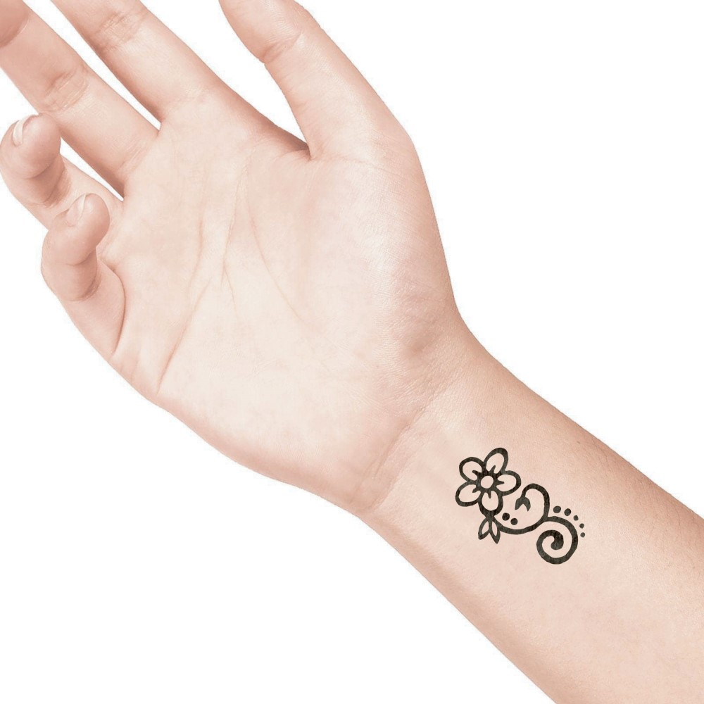 temporary tattoo preview image Curl Flower, For woman and childeren, skin safe tattoo, Ephemeral Tattoo Stamp for Body and Arm, Water Resistant