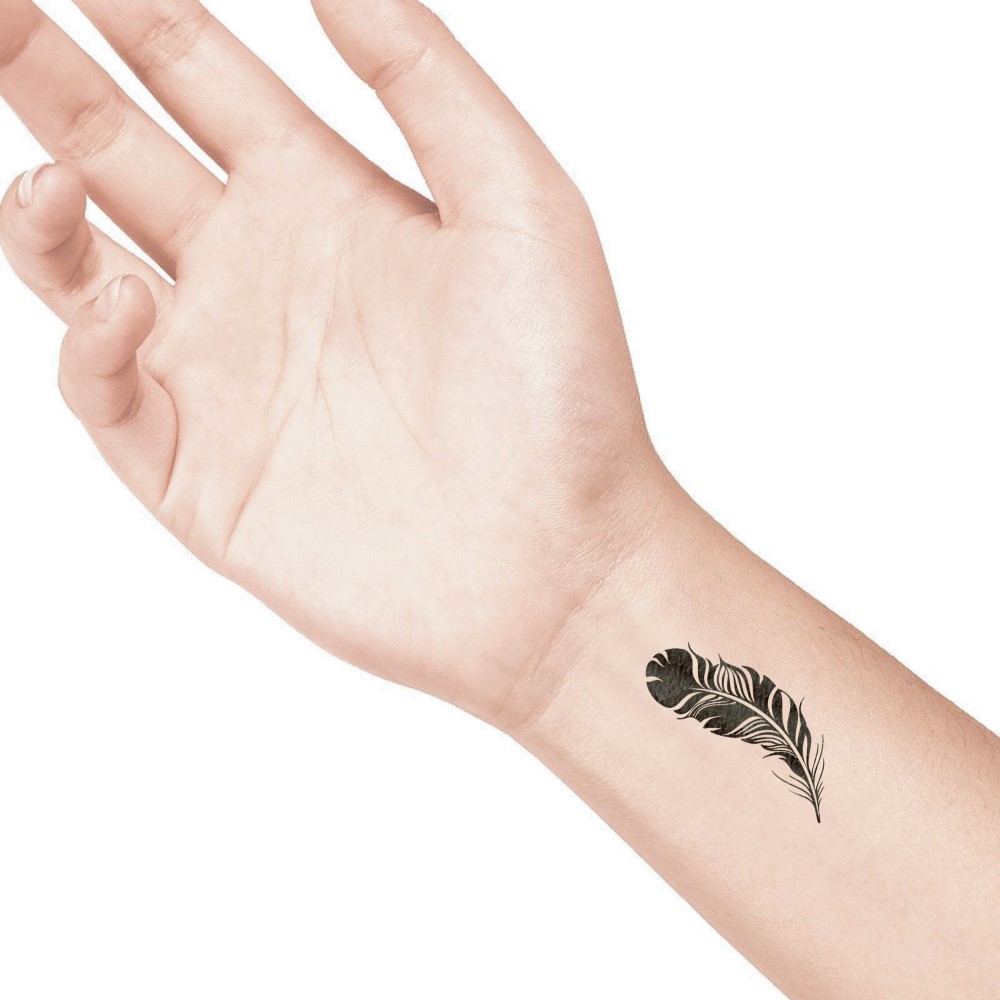 temporary tattoo preview image Feather, For woman and childeren, skin safe tattoo, Ephemeral Tattoo Stamp for Body and Arm, Water Resistant