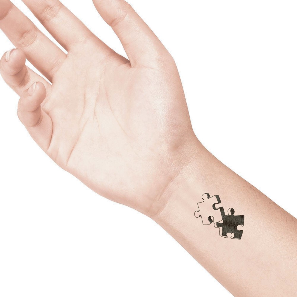 temporary tattoo preview image Puzzle, For woman and childeren, skin safe tattoo, Ephemeral Tattoo Stamp for Body and Arm, Water Resistant