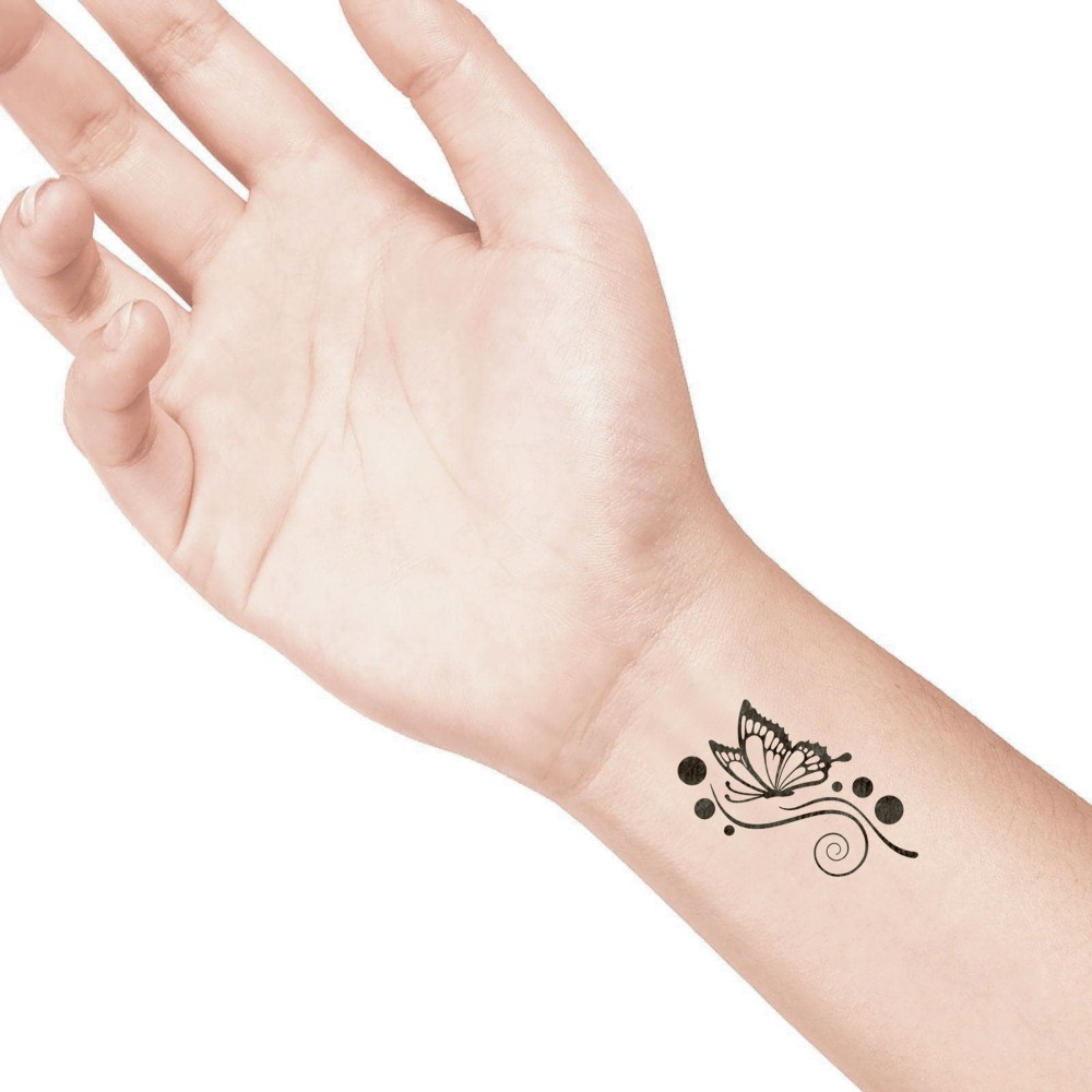temporary tattoo preview image Butterfly on Flower, For woman and childeren, skin safe tattoo, Ephemeral Tattoo Stamp for Body and Arm, Water Resistant