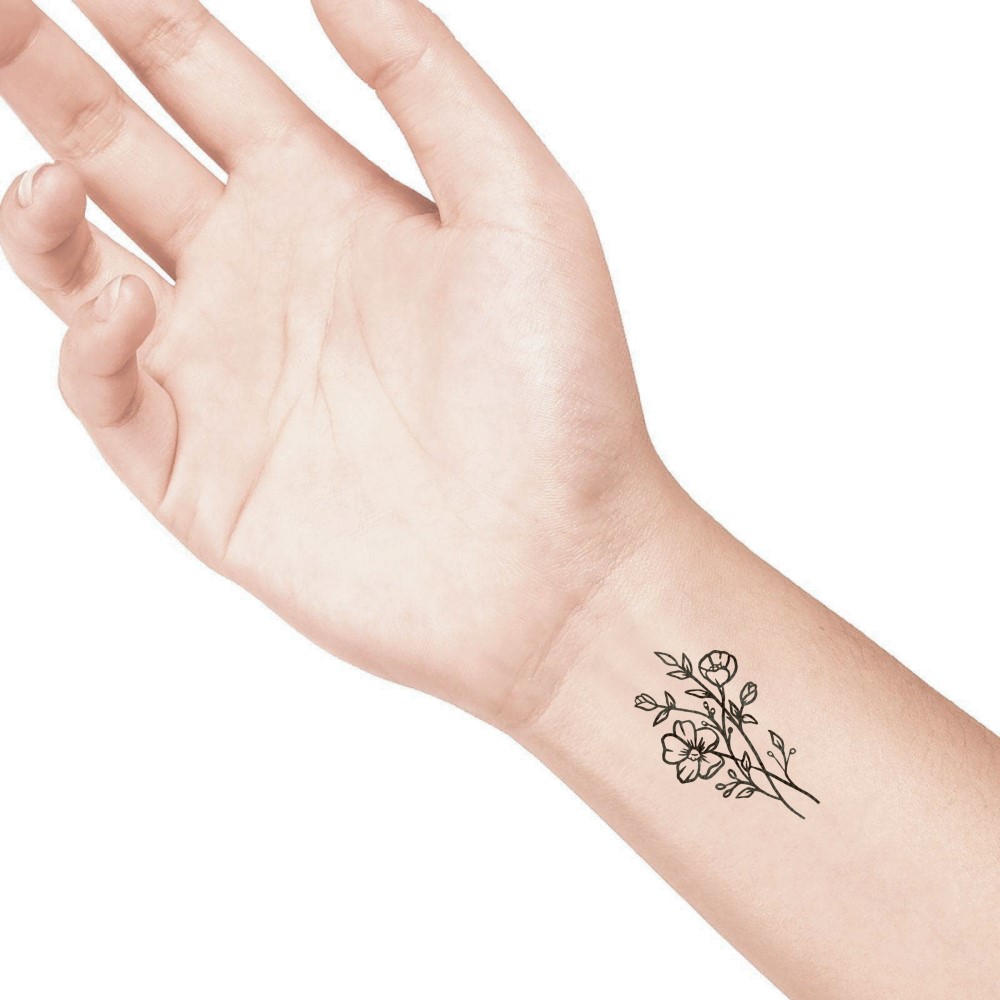 temporary tattoo preview image Wildflower, For woman and childeren, skin safe tattoo, Ephemeral Tattoo Stamp for Body and Arm, Water Resistant