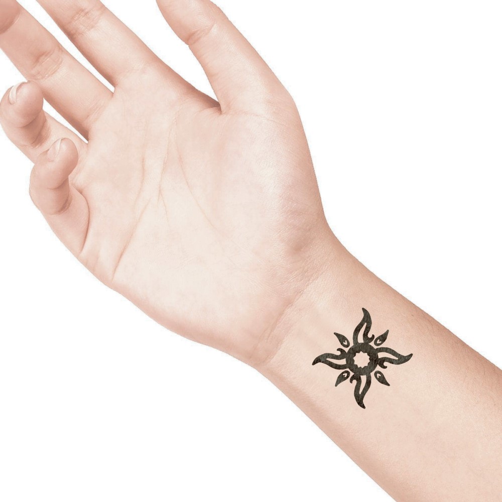temporary tattoo preview image Curly Sun 2, For woman and childeren, skin safe tattoo, Ephemeral Tattoo Stamp for Body and Arm, Water Resistant