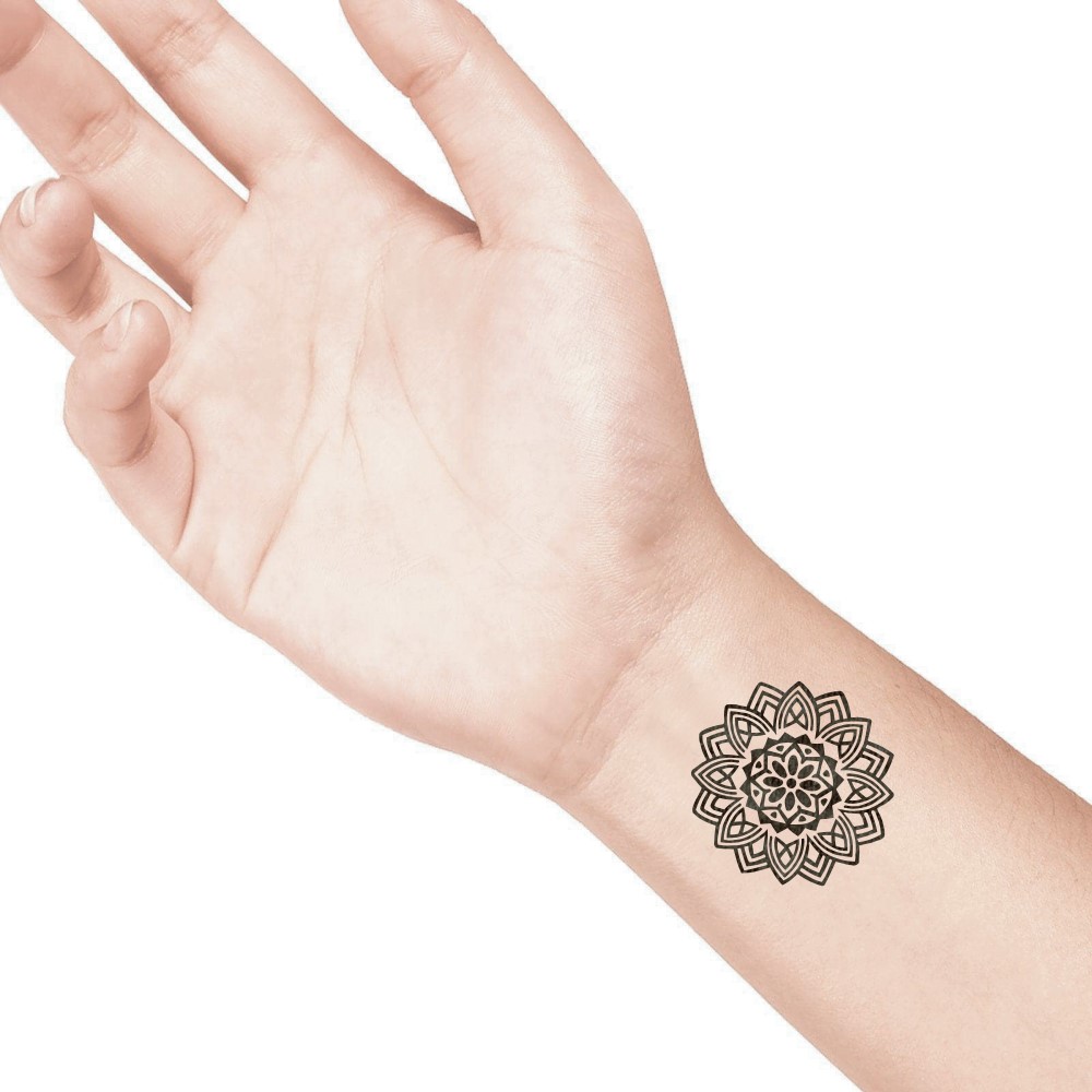 temporary tattoo preview image Mandala, For woman and childeren, skin safe tattoo, Ephemeral Tattoo Stamp for Body and Arm, Water Resistant