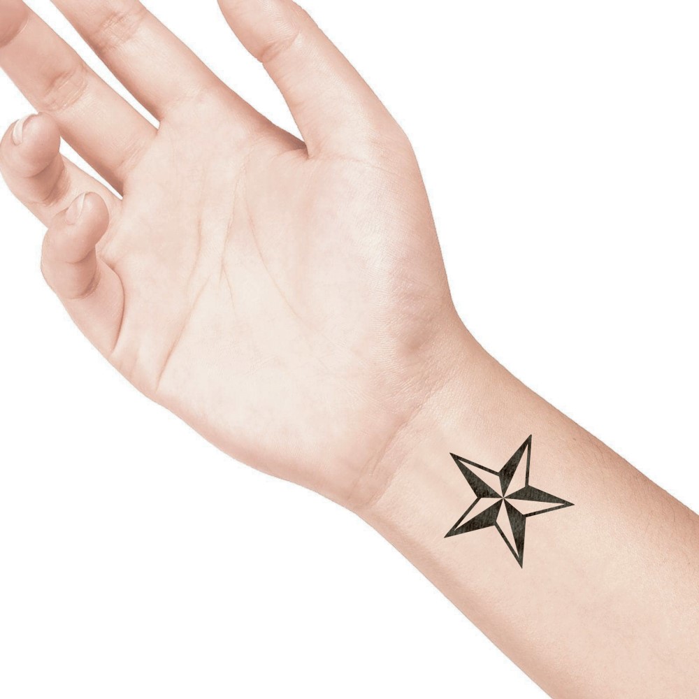 temporary tattoo preview image Big Nautical Star, For woman and childeren, skin safe tattoo, Ephemeral Tattoo Stamp for Body and Arm, Water Resistant