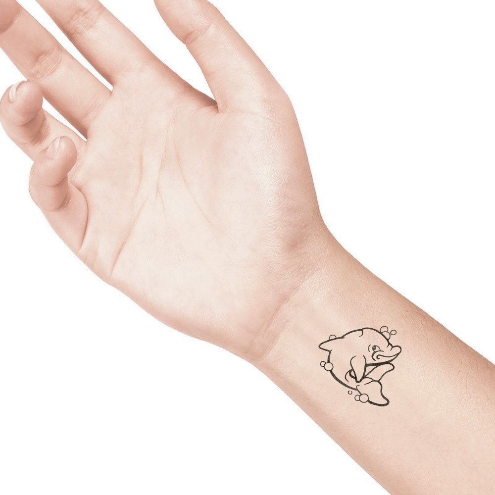 temporary tattoo preview image Smiling Dolphin, For woman and childeren, skin safe tattoo, Ephemeral Tattoo Stamp for Body and Arm, Water Resistant