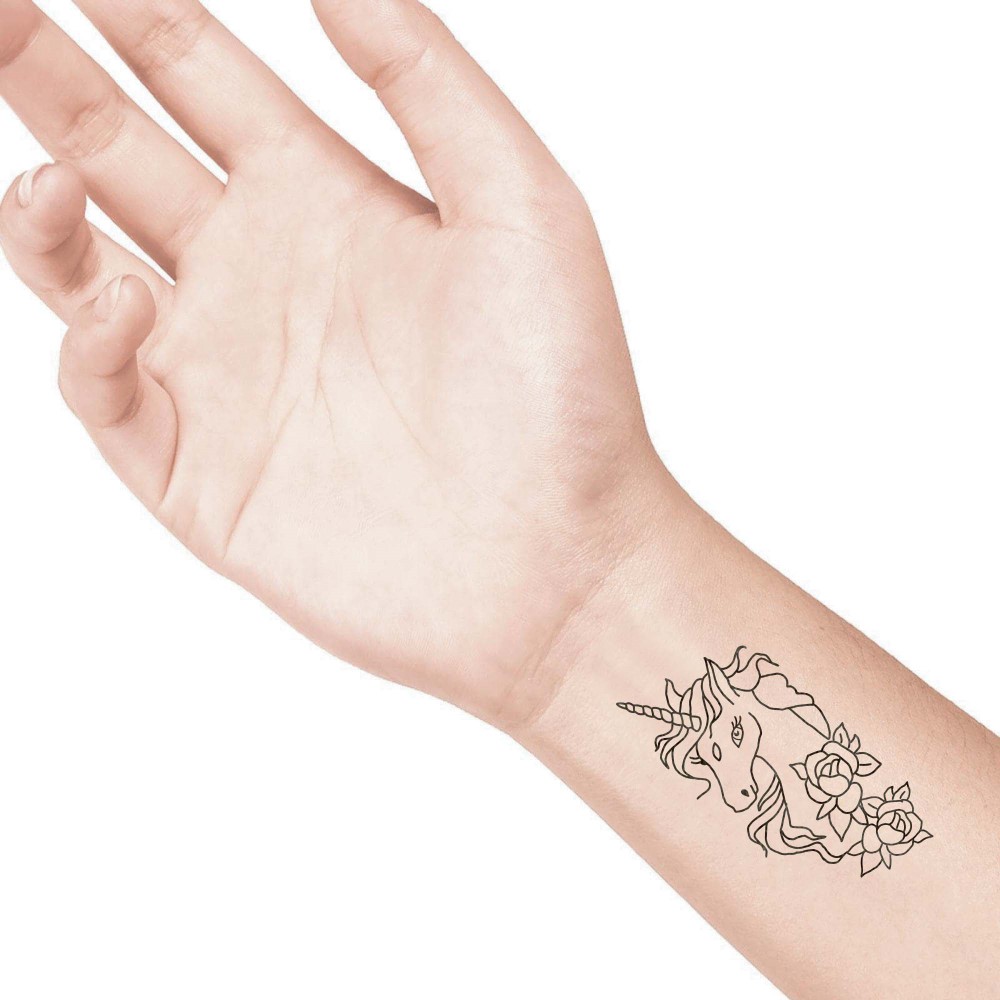 temporary tattoo preview image unicorn big, For woman and childeren, skin safe tattoo, Ephemeral Tattoo Stamp for Body and Arm, Water Resistant