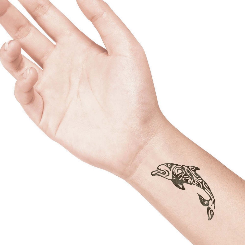 temporary tattoo preview image Giant Dolphin, For woman and childeren, skin safe tattoo, Ephemeral Tattoo Stamp for Body and Arm, Water Resistant