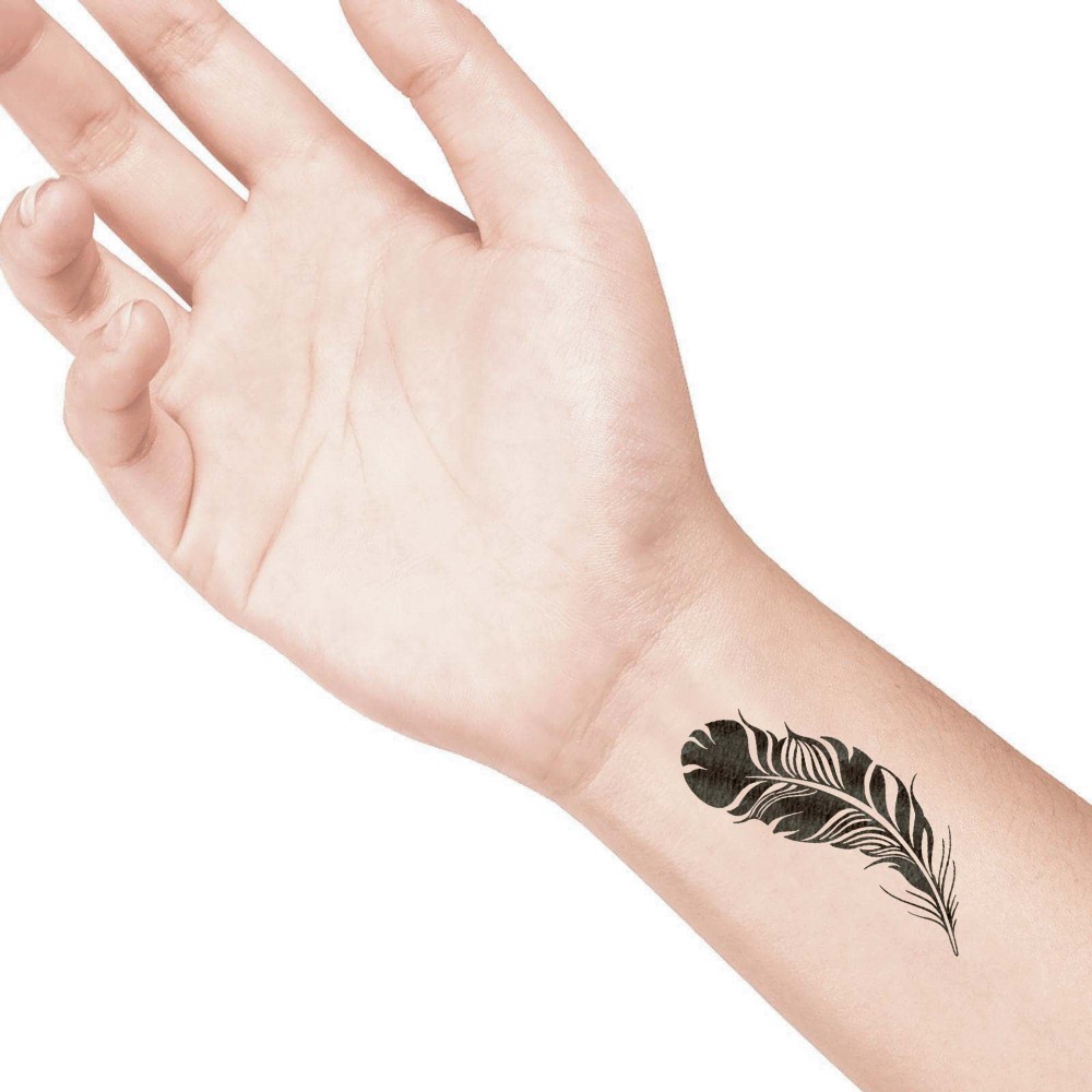 temporary tattoo preview image Giant Feather, For woman and childeren, skin safe tattoo, Ephemeral Tattoo Stamp for Body and Arm, Water Resistant