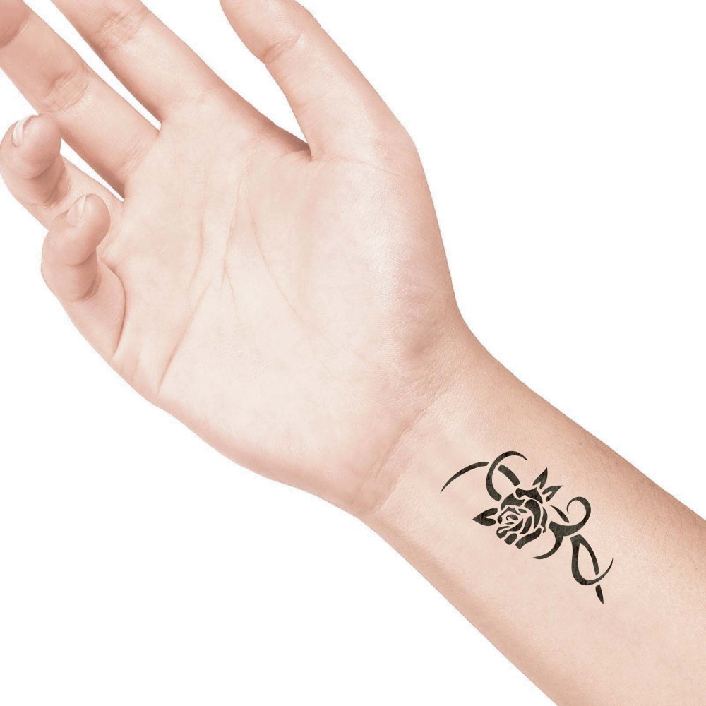 temporary tattoo preview image Giant Tribal Rose, For woman and childeren, skin safe tattoo, Ephemeral Tattoo Stamp for Body and Arm, Water Resistant