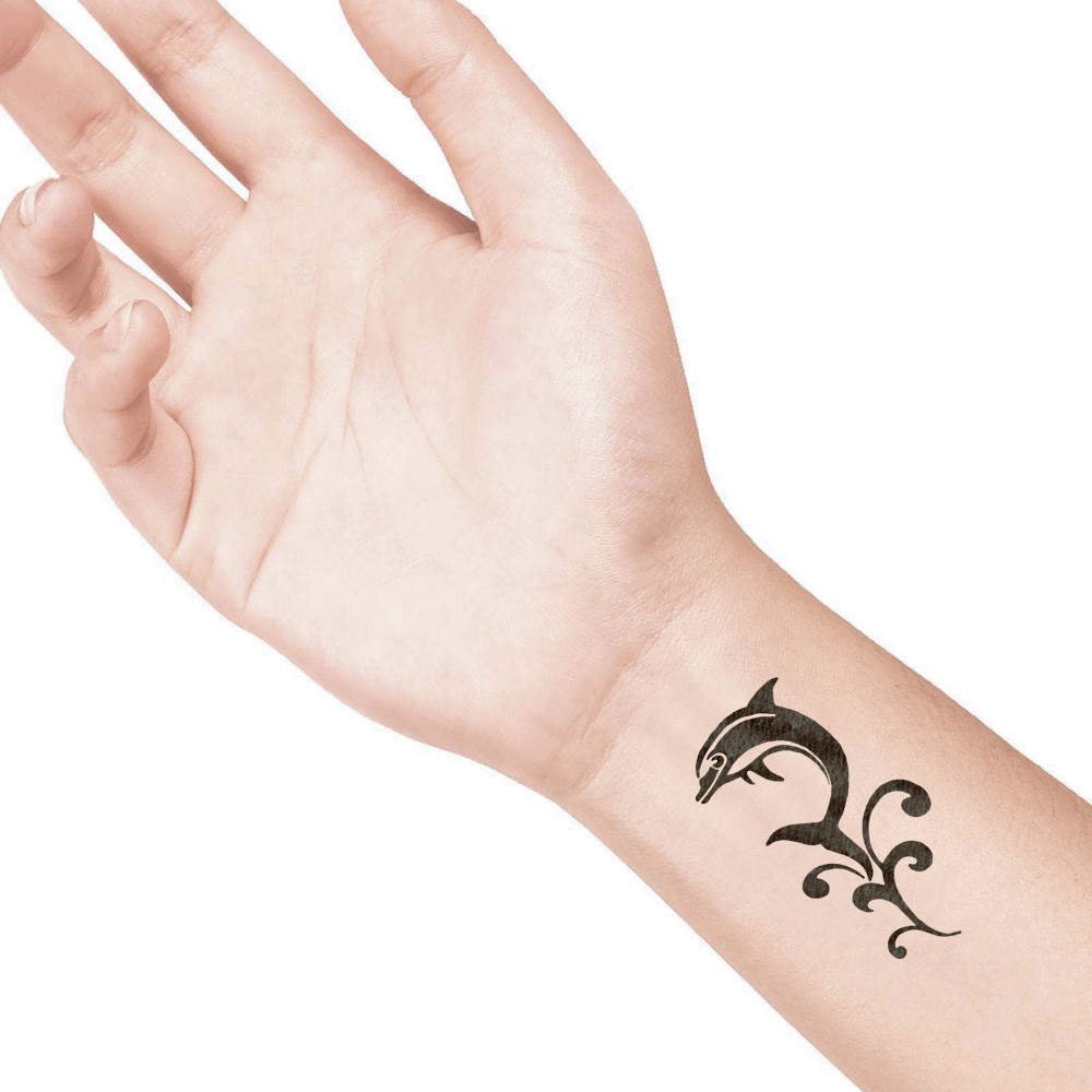 temporary tattoo preview image Giant Jumping Dolphin, For woman and childeren, skin safe tattoo, Ephemeral Tattoo Stamp for Body and Arm, Water Resistant