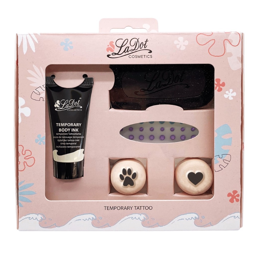 Temporary Tattoo Set S - Cat Paw and Heart, Rhinestones