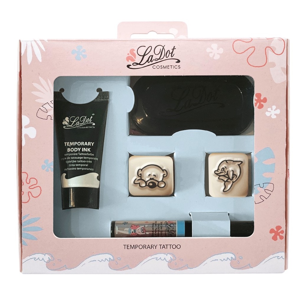 [GIFTPACK-11] Geschenkverpakking 2 S-steen beer en dolfijn + liner licht blauw