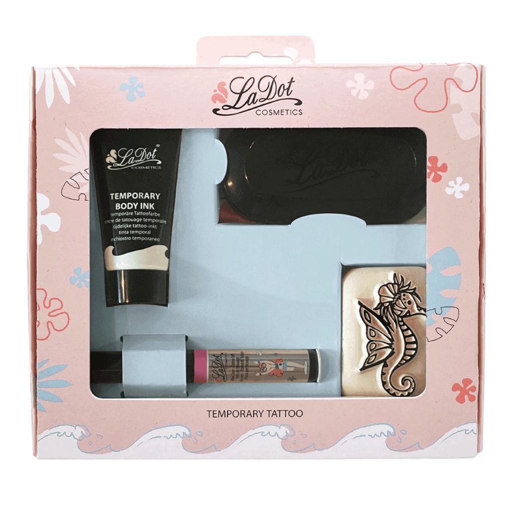 [GIFTPACK-9] Tatouage temporaire Set M - Hippocampe, liner rose