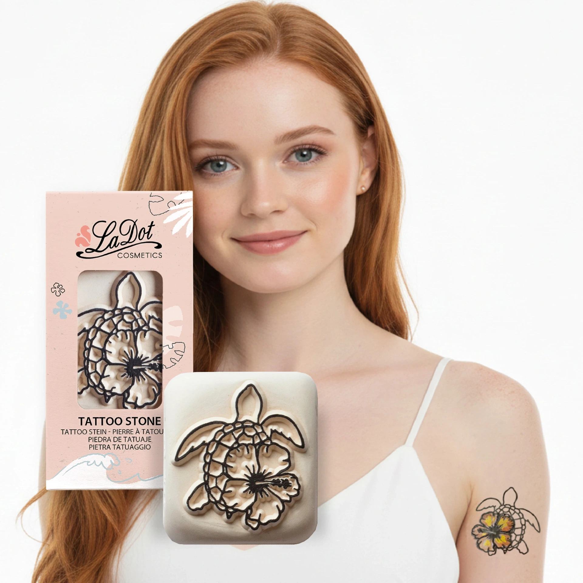 [L32] Tatouage temporaire Tortue avec fleur