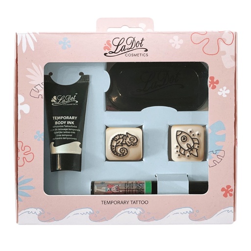 [GIFTPACK-10] Tatouage temporaire Set S - Caméléon et fusée, liner vert